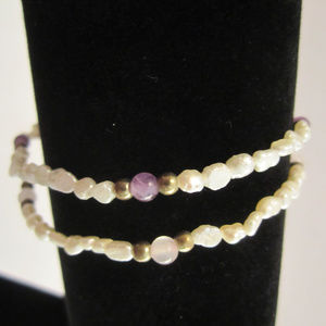 2 Freshwater Pearl Bracelets Amethyst Rose Quartz